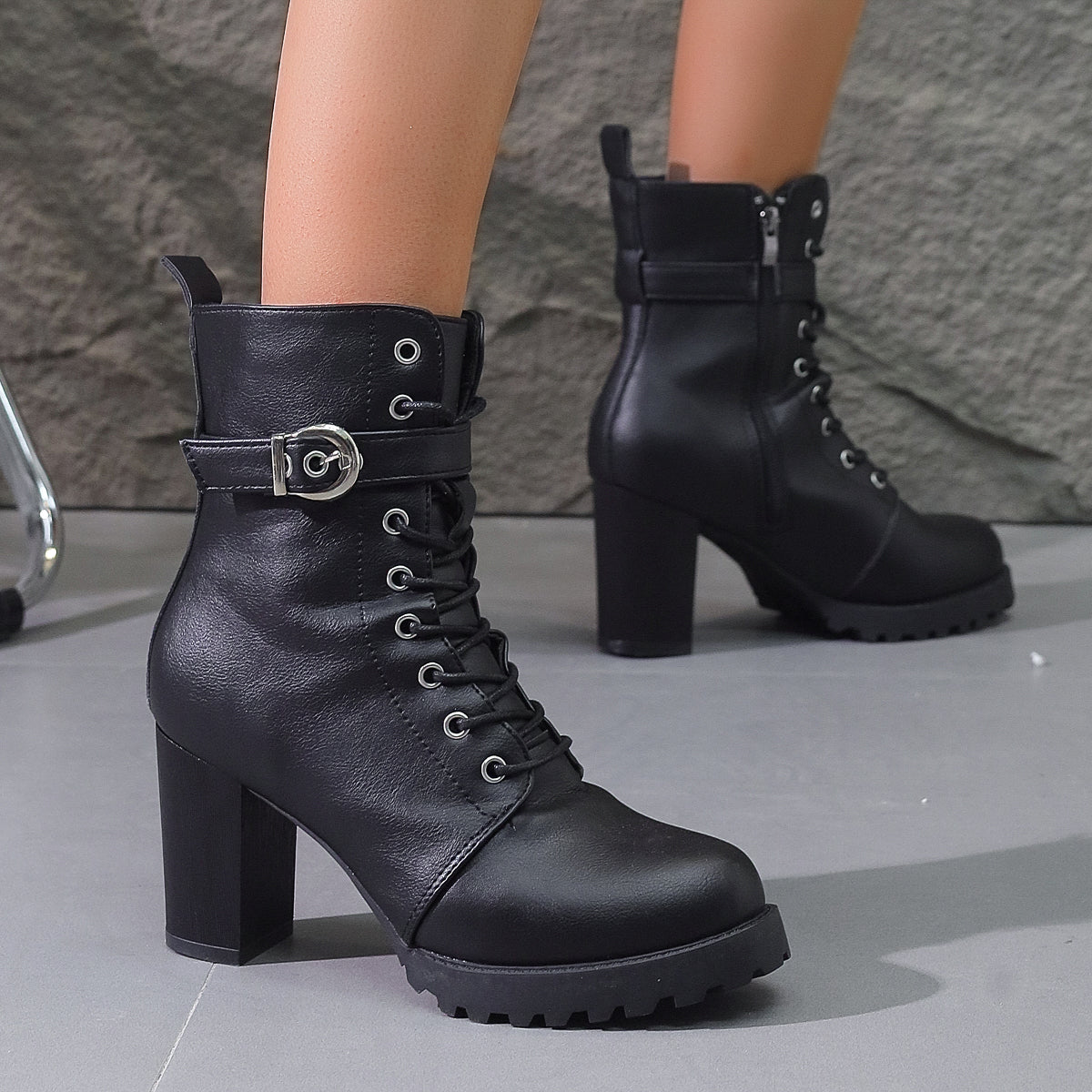 Lace-Up Vegan Leather Platform Boot