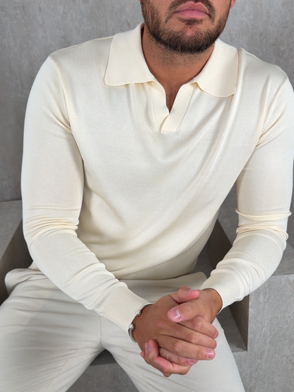 Fine Knit Long Sleeve Open Collar Shirt