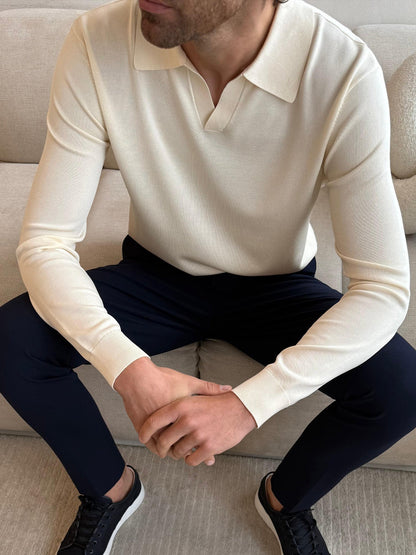 Fine Knit Long Sleeve Open Collar Shirt