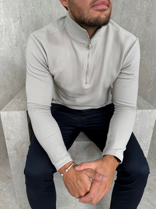 Textured WAFFLE Half Zip Top ECRU