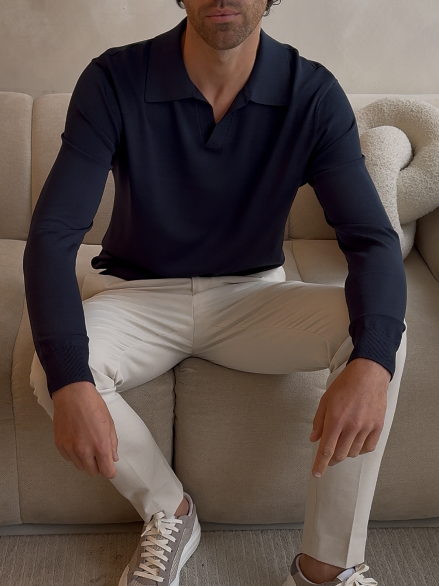 Fine Knit Long Sleeve Open Collar Shirt